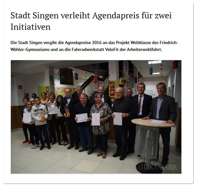 Stadt Singen verleiht Agendapreis für zwei Initiativen